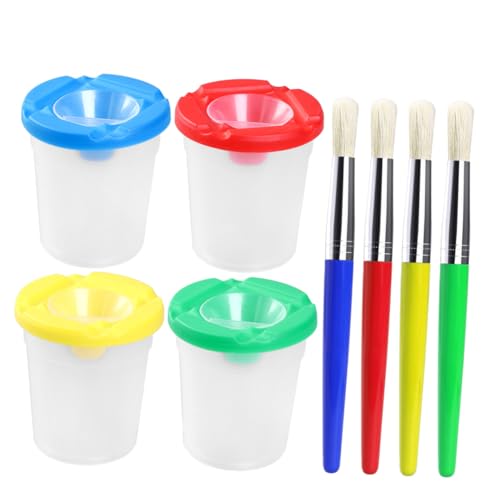 iplusmile Pinceles Infantiles con Cerdas Premium y Vasos para Pintura y Limpieza Mango Plástico y Tubo Metálico para Años y Principiantes Dibujo