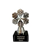 eberin – Schneeflocken Pokal 13 cm, Silberne Winter-Trophäe auf Marmorsockel, 360 g, inklusive Gravurschild, Pokal für Wintersport, Ski & Events