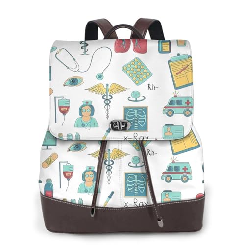 Sac à dos en cuir imprimé Abstraction Biology pour femme noir