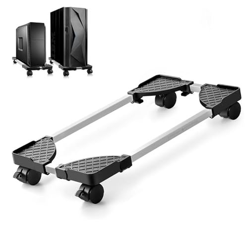 Qcdou Support tour pc, Support pc Fixe, Réglable Stand avec 4 Roues Roulettes, 2Roues Verrouillables Adapté À La Plupart des PC (Noir)