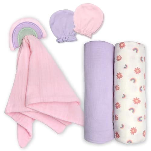 Fruit of the Loom Layette Collection - Juego de canastilla con caja de regalo, juego de canastilla para registro de bebé, arcoíris, Juego de arcoíris., talla única