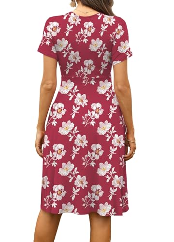 Image of WEACZZY Women's Summer Short Sleeve Casual Dresses V-Neck Floral Party Dress with Pockets