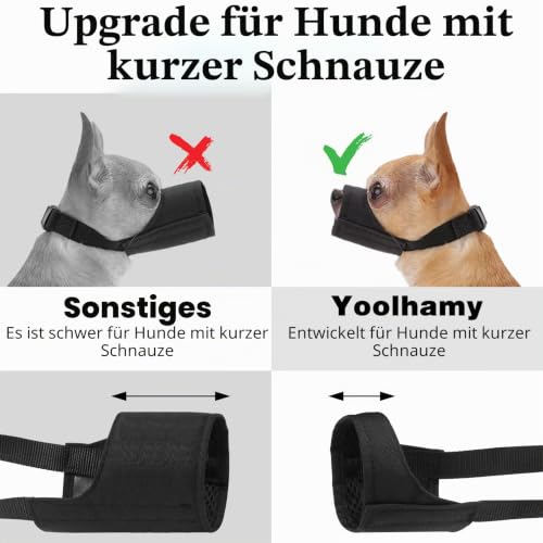 Yoolhamy Hundemaulkorb für Hunde mit kurzer Schnauze, weiche Maulkörbe für kleine, mittlere und große Hunde zur Verhinderung von Beißen und Bellen, geeignet für Chihuahua, Shih Tzu, Bulldogge, Pitbull