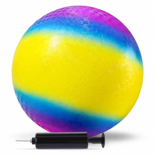 LovesTown Playground Ball with Pump - 8.5Inch Rubber Inflatable Rubber Bouncy Balls Kickball Dodgeball Four Square for Kids and Adults Indoor and Outdoor Games Xmas Stocking Stuffers Pack of 1