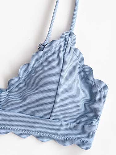 Zaful Women’s Two-Piece Lace-Up Bikini Sets Scalloped High Waisted Padded Wire Free Cami Bikini Swimsuit Set(Medium,Light Blue) #TOP3