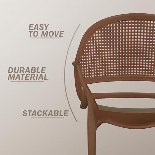 Image of DIYA Sunset Plastic Chair for Home & Dining | Comfortable Arm Chair | Living Room, Balcony & Outdoor Use | Strong PP Build, 1-Year Warranty - Set of 2 (Brown)