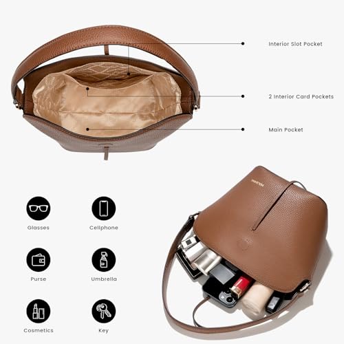 Image of molshine Pebble Leather Handbag, Shoulder Bag, Satchel,Party Clutch Purse for Women Lady Model DLK0019 (Caramel Brown)