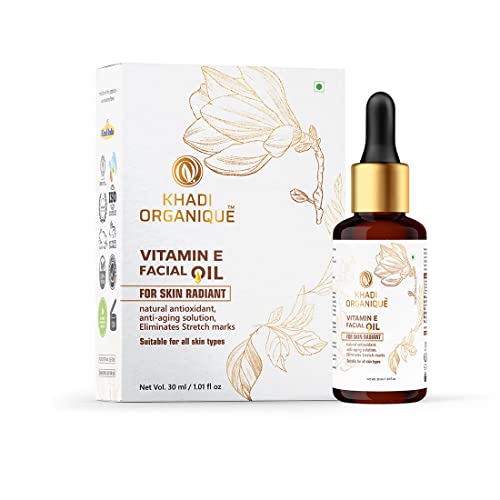 Image of Khadi Organique Vitamin E Facial Oil, 30ml | Skin Glowing, Brightening Skin, Fight Dullness, Anti-Stretch Marks & Scars