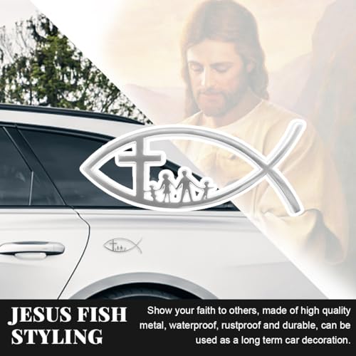 Image of DXNQ 2PCS Jesus Fish Decal Sticker, 3D Car Decal Jesus Christian Fish Symbol Chrome Emblem, Faith Stickers Religious Metal Badge Auto Decor for Truck Motorcycle Fridge (Silver, New)