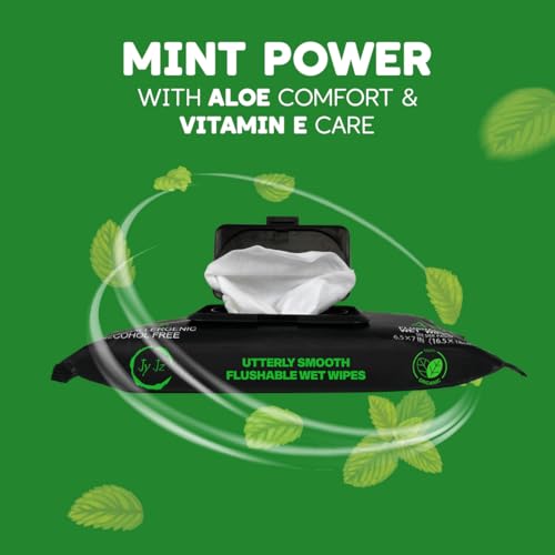 Image of Flushable Wet Wipes, 6 Pack (288 Wipes), New & Improved Spearmint Cooler, Disposable, Biodegradable, XL, Aloe & Vitamin-E, Drain and Marine Life Friendly, Utterly Smooth, Zingy, Irresistible!