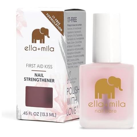 ella+mila "First Aid Kiss" Nail Strengthener and Growth treatment- Nail Repair Solution & Growth Treatment for Thin, Brittle & Damaged Nails - Nail Hardener with Vitamin E (0.45 fl oz) Cover