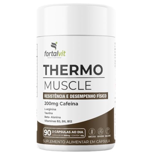 Thermo Muscle Pré-Treino, 90 Cápsulas, 200mg Cafeína, L-Arginina, Taurina, Beta-Alanina e Vitaminas do Complexo B, Fortalvit