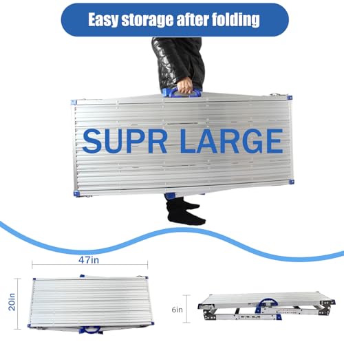 LEADALLWAY Adjustable Work Platform (47\"x20\") Ultra-Wide Portable Folding Aluminum Work Platform 330 Lbs Capacity 50 Gear Adjustable Height 27.5 to 37 inches - Thumbnail 4