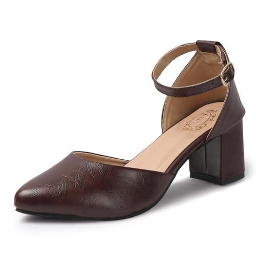 Image of Denill Women's Pointed Toe Block Heel Fashion Sandals with Buckled Ankle Strap With Non Slip Sole