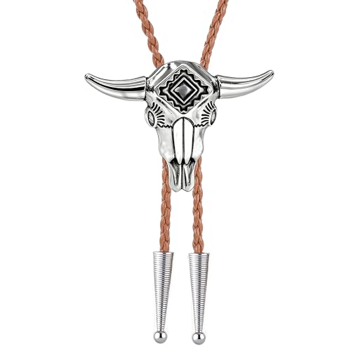 Image of Jeilwiy Bolo Tie for Men Western Cowboy Tie Necklace Gold Bolo Tie Leather Necktie Halloween Tie Accessories for Women