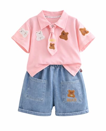 Image of Bold N Elegant Boys Polo T-Shirt and Denim Shorts with Detachable Tie Smart Casual Clothing Set for Kids | Kids Trendy Outfit