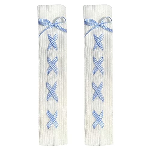 Women Ribbed Knit Leg Warmers Sweet Bowknot Boot Socks Foot