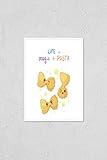 Wall Art Poster Print of Kawaii Cartoon Italian Pasta Characters with Funny Faces. Cute Happy & Funny Food Mascot Illustration Isolated on White. Kids Menu Design Concept. Smiling Food Emoji with