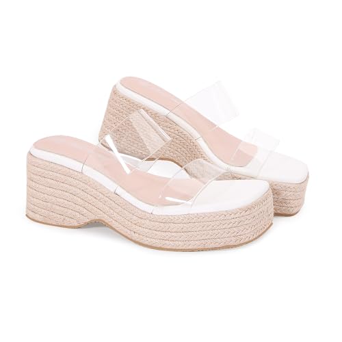 Platform Slip on Espadrille Sandals for Women Clear Strap Stylish Wedges Slides Sandals Dressy Platform Open Toe Beach Sandals