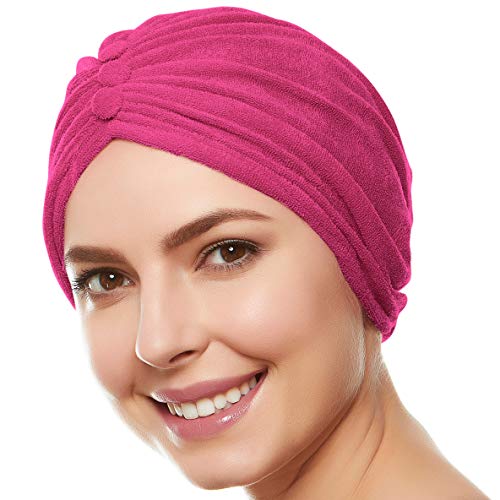 BEEMO Women’s Soft Terry Cloth Turban Head Cover with Knot or Button Head Wrap