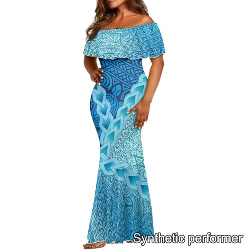 Image of Polynesian Dresses for Women Off Shoulder Maxi Dress Puletasi Samoan Dresses S-7XL