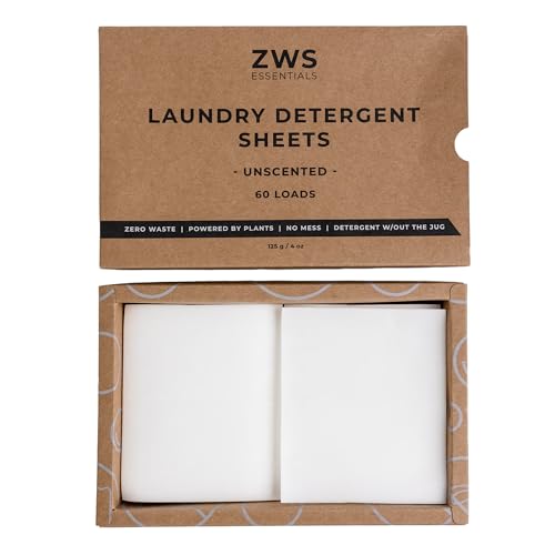 ZWS Essentials Laundry Detergent Sheets | Unscented, Hypoallergenic Laundry Strips for Sensitive Skin | Eco-Friendly, Plastic-Free Detergent for HE and Standard Machines