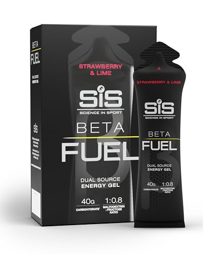 Science in Sport Beta Fuel Gels Dual Source Energy Gel, Strawberry and Lime Flavour, 40 g of Carbs Per Pack, 60 ml Pack (6 Pack)