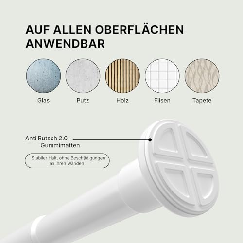 MEISENBERG Gardinenstange ohne Bohren - Weiß, Ø 25 mm - Teleskopstange Vorhang - Duschstange zum Klemmen - Klemmstange für Fenster, Raumteiler und Küche (70-120cm)