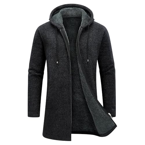 Cardigan Homme Long à Capuche Zippé Pull Veste en Maille Homme Hoodie Épais et Décontractée Chandail Homme Sweats à Capuche Homme(Noir,M)