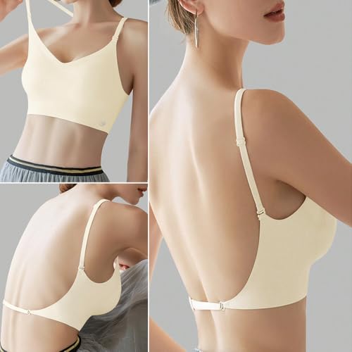 Image of PALAY Women's Low Back Seamless Bras Backless Multiway Convertible Adjustable Strap Halter Lifting Bra Spaghetti Strap Wire-Free with Padded Removeable(Not Include Straps)