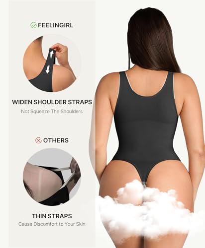 Image of FeelinGirl Shapewear Bodysuits for Women Tummy Control Thong Seamless V Neck Compression Body Suits Corset Top