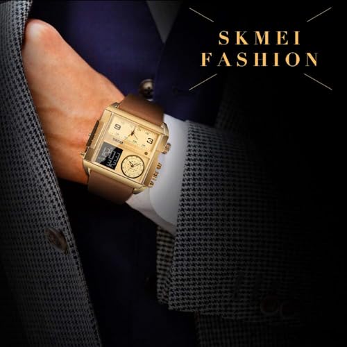 Image of SKMEI Men's Digital Sports Watch, LED Square Large Face Analog Quartz Wrist Watch with Multi-Time Zone Waterproof Stopwatch