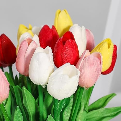 Image of CosaCentrum Beautiful Decorative Artificial Tulip Flower Bunches for Home decor (Red, Pack of 11)