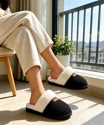 Image of Litfun Women's Fuzzy Memory Foam Slippers Fluffy Winter House Shoes Indoor and Outdoor