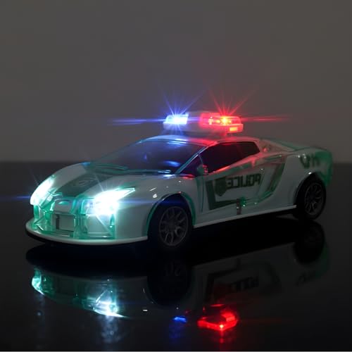 Image of Friction Powered Police Car Toy for Kids with Pull Back Action Super Speed Cop Vehicle with RGB Lights Music Siren Sound Birthday Gift for Boys Girls Toddlers [Green 1007]