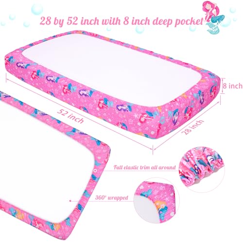Image of Mermaid Fitted Crib Sheet - 100% Hypoallergenic Microfiber, 52 inch x 28 inch Crib Mattress Sheet, Ultra-Soft & Breathable Baby Bedding with Enchanting Mermaid Design, Pink