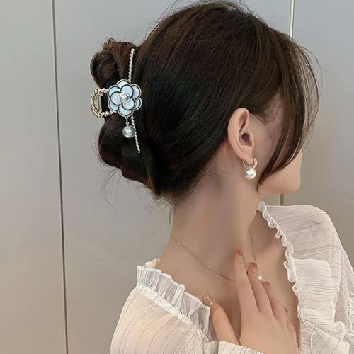 Image of Diversa Rhinestone Golden Claw Clip, Embellished Korean Clutcher, Non- Slip Metal Claw Clip for Girls, Fancy Clutcher for Women, Pack of 1 (Camellia)