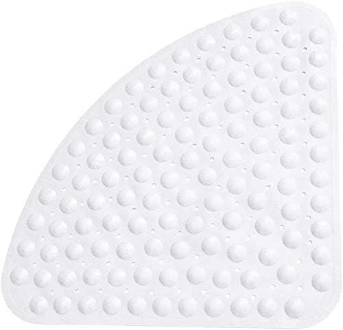 Shower Mat Non Slip Sector Rubber Corner Bath Mat Anti Mould Quadrant Bath Mat Safety Mats with Drain Hole Bathtub Mat for Shower or Tub 54 x 54 cm (White)