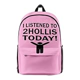 I Listen To 2hollis Today Merch - Mochila de rapero, unisex, a la moda, casual, para llevar al hombro, rosa, M