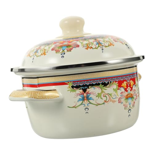 GLEAVI Olla de Esmalte Retro Resistente al Calor con Tapa y Asas Dobles Cacerola Gruesa para Sopa y Guisos para Cocina y Profesional Color Aleatorio Color Aleatorio