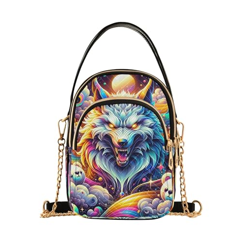 One Shoulder Handbags Colorful Phone Wallet Chain Strap Purse Quilted Zipper Designer Bowler Tote Colorful Playful Lion Galaxy
