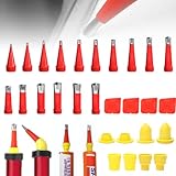 Silikondüsen Edelstahl Set, Einteiliger Edelstahldüsen für Silikonspritze, Abdichten Düsen mit Basen, Silikon spitzen Kartuschenspitzen, Edelstahl Dichtungsdüse, Silikonfugen Set für Dichtungsfinisher