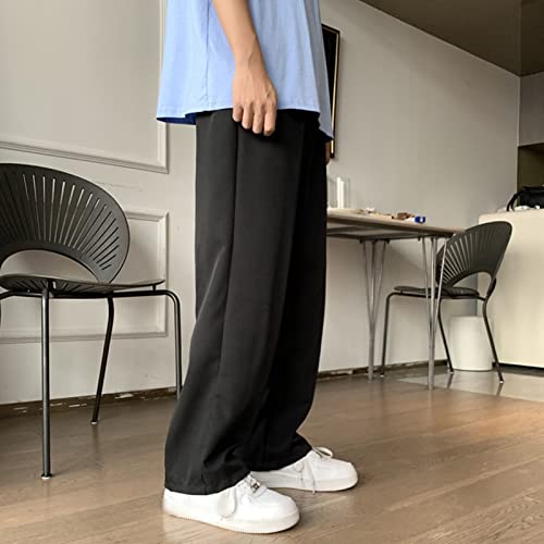Men Casual Wide-Leg Nine-Point Suit Pants Straight Trousers Wide Pants Oversized Fashion Pure Black Old Daddy Pants3