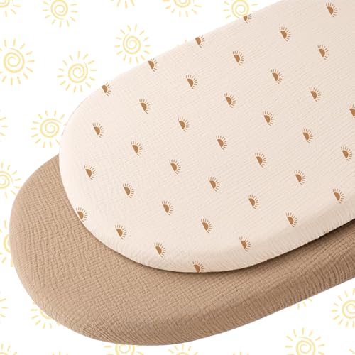 Juego de 2 Sabanas Capazo Bebe,100% Algodón Muselina Sábanas Bajeras Cuna Funda Capazo Sabana Bajera Cuna Sabanas para Diferentes Colchones (81X43cm)