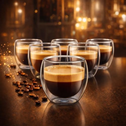 Conjunto com 6 Xícaras de 90ml Vidropara Café de Parede Dupla, Fe...