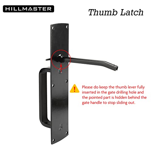 Hillmaster Thumb Gate Latch For Wooden Fence, Self Closing Gate Fence Latch With Handle,Heavy Duty Door Latch Gate Lock Hardware Kit For Outdoor Garden,Pool, Metal Gate,Vinyl Fence, Black Finish #TOP3