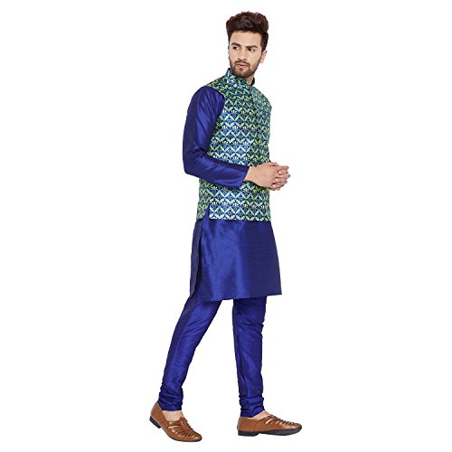 Image of SOJANYA (Since 1958, Men's Silk Blend Grey Kurta Pyjama & Silk Blend Jacket Combo
