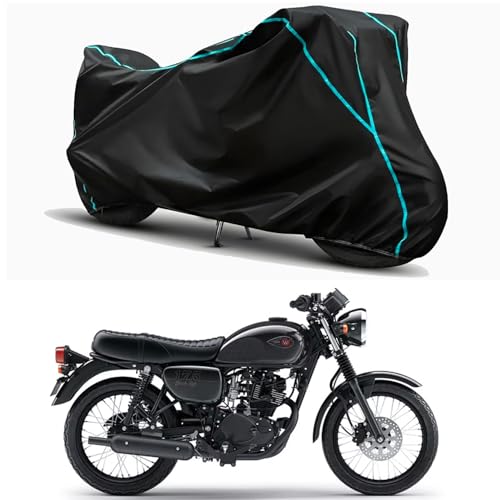 Image of Waterproof Bike Body Cover Compatible for | KawasaW175 STD | Taffeta Fabric, Sky Piping Design, Bottom Elastic Fit | Dustproof, Sun UV & Rain Protection for All Weather.