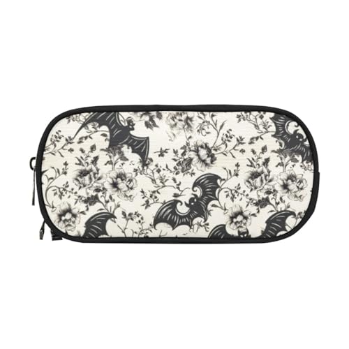 Image of ANANGTEE Bat Flowers Pencil Pouch Case for Teen Girls Boys Goth 10 | Large Capacity School Stationery Accessory Pen Box 3 Zippers, Office Organizers Soft Travel Toiletry