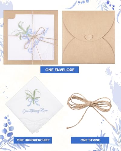 Image of Kinlop 6 /12 Pack Embroidered Wedding Happy Tears Handkerchiefs, 11 inchx11 inch Lace Handkerchiefs, Something Blue Gift for Bride